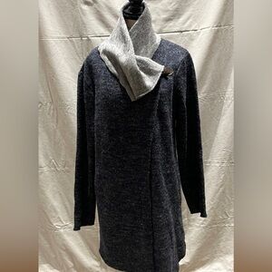 Kenar wool wrap long jacket. Blue grey, size large.
